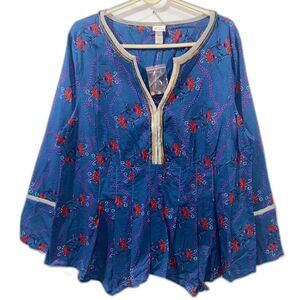 Venezia Lane Bryant Floral Sequin V-Neck Top Bell Sleeve Blouse Plus Size 18/20